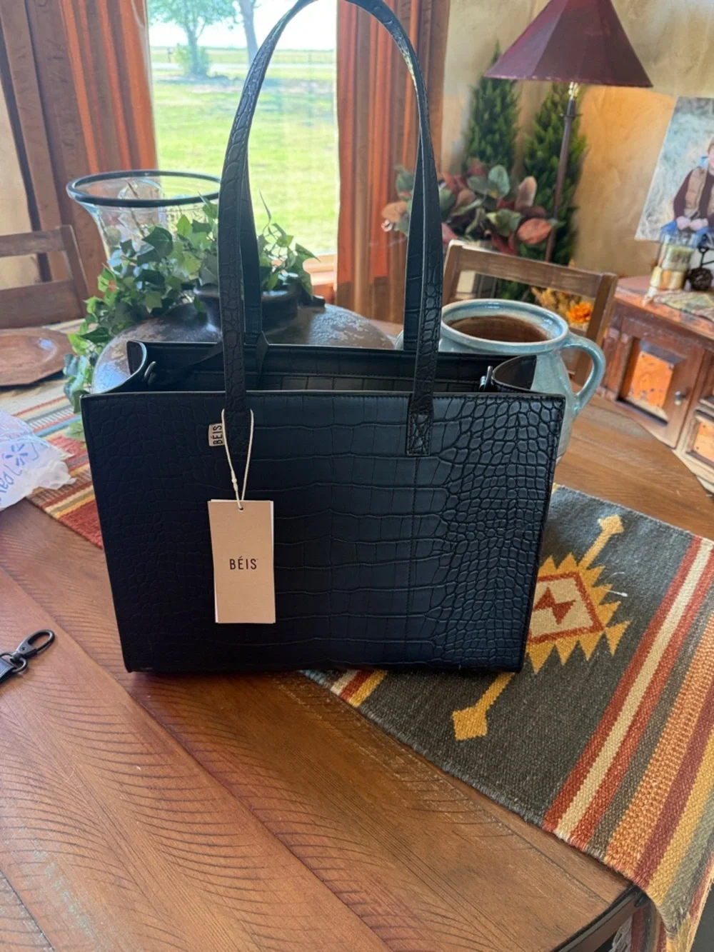 BEIS Black Croc Work Tote - Picture 7 of 10